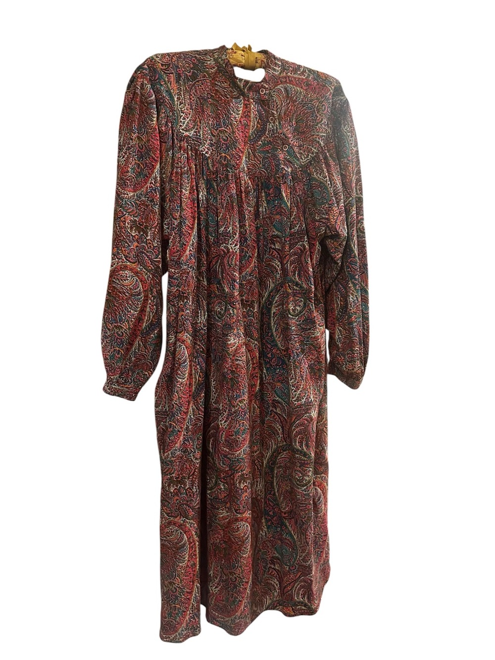 True Vintage 70s Plus Size Psychedelic Paisley Prairie Dress Boho Midi Pockets - Picture 9 of 11